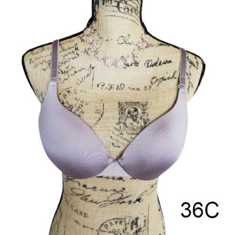 Women's Shiny Uplift Semi Demi Lilac T-shirt Plunge Bra 36C